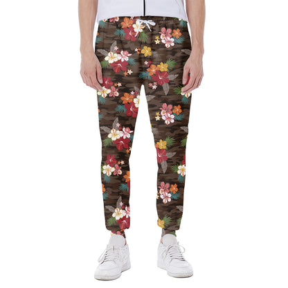 Brown Camo Hibiscus Flower Print Scuba Joggers
