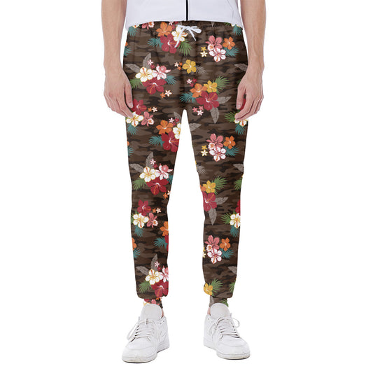 Brown Camo Hibiscus Flower Print Scuba Joggers