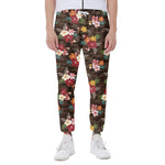 Brown Camo Hibiscus Flower Print Scuba Joggers