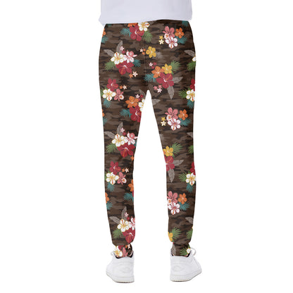 Brown Camo Hibiscus Flower Print Scuba Joggers