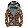 Brown Camo Hibiscus Flower Print Sherpa Lined Zip Up Hoodie