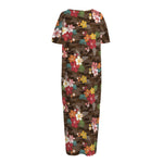 Brown Camo Hibiscus Flower Print Short Sleeve Long Nightdress