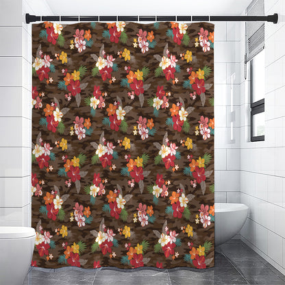 Brown Camo Hibiscus Flower Print Shower Curtain