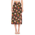 Brown Camo Hibiscus Flower Print Side Slit Midi Skirt