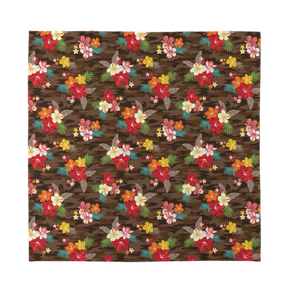 Brown Camo Hibiscus Flower Print Silk Bandana