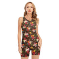 Brown Camo Hibiscus Flower Print Sleeveless One Piece Swimsuit