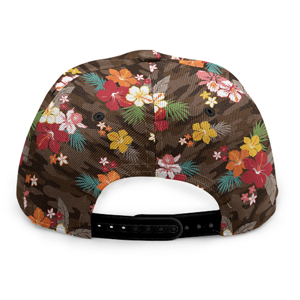 Brown Camo Hibiscus Flower Print Snapback Cap
