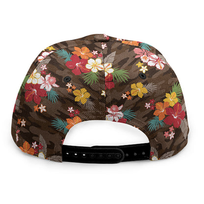 Brown Camo Hibiscus Flower Print Snapback Cap