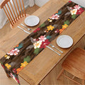 Brown Camo Hibiscus Flower Print Table Runner