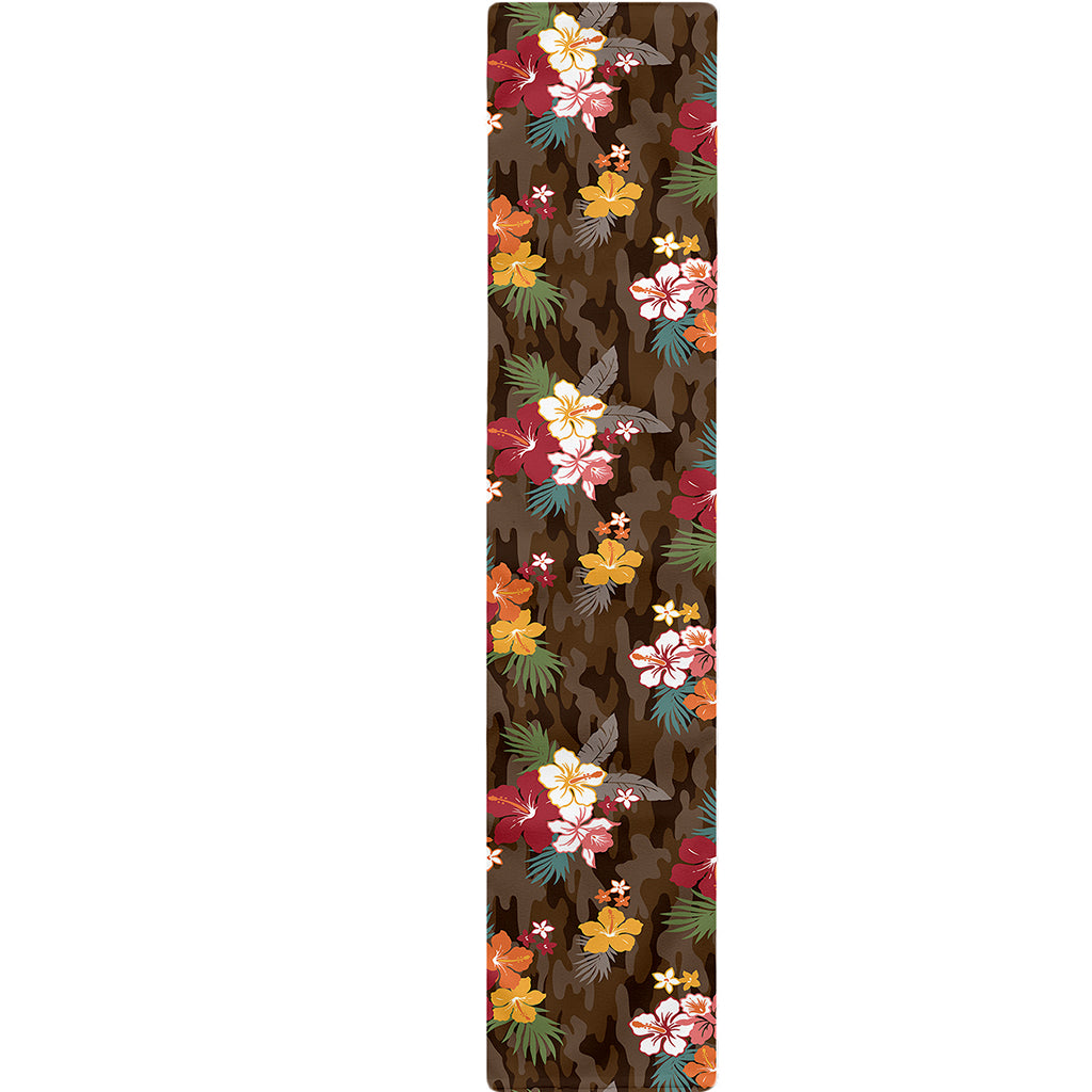 Brown Camo Hibiscus Flower Print Table Runner