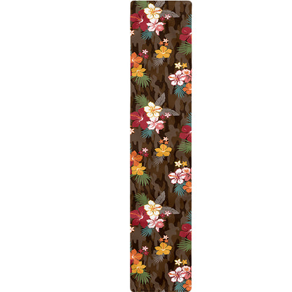 Brown Camo Hibiscus Flower Print Table Runner