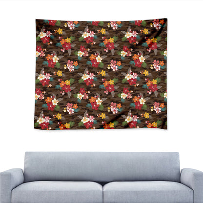 Brown Camo Hibiscus Flower Print Tapestry