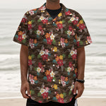 Brown Camo Hibiscus Flower Print Textured Short Sleeve Shirt