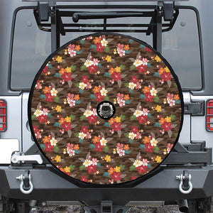 Brown Camo Hibiscus Flower Print Tire Cover With Camera Hole