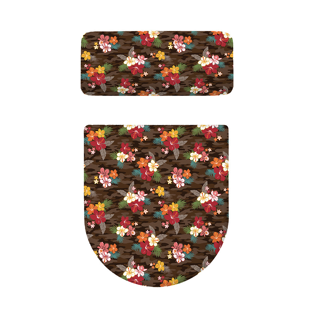 Brown Camo Hibiscus Flower Print Toilet Lid And Tank Cover Set