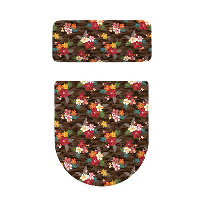 Brown Camo Hibiscus Flower Print Toilet Lid And Tank Cover Set
