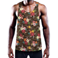 Brown Camo Hibiscus Flower Print Men's Workout Tank Top
