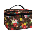 Brown Camo Hibiscus Flower Print Travel Makeup Bag