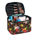 Brown Camo Hibiscus Flower Print Travel Makeup Bag