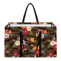 Brown Camo Hibiscus Flower Print Utility Tote Bag