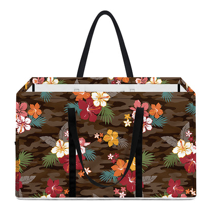 Brown Camo Hibiscus Flower Print Utility Tote Bag