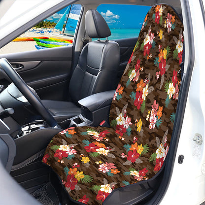 Brown Camo Hibiscus Flower Print Waterproof Car Seat Cover
