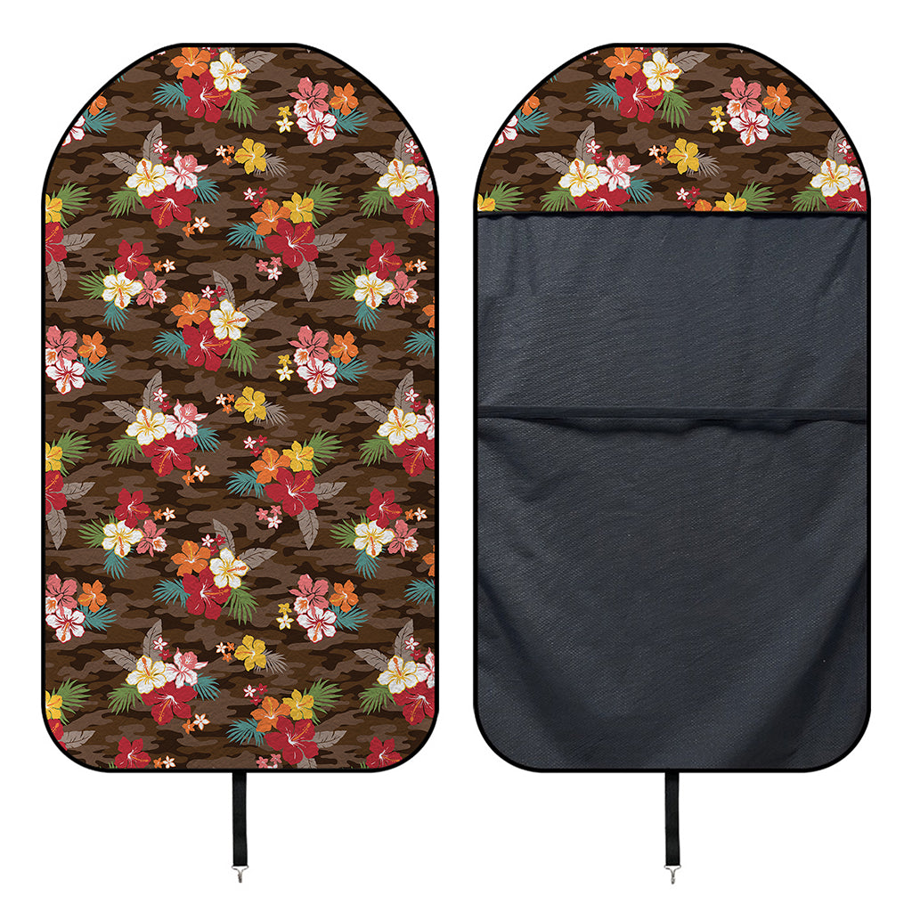 Brown Camo Hibiscus Flower Print Waterproof Car Seat Cover