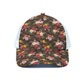 Brown Camo Hibiscus Flower Print White Mesh Trucker Hat