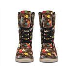 Brown Camo Hibiscus Flower Print Winter Boots