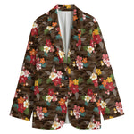 Brown Camo Hibiscus Flower Print Women's Blazer