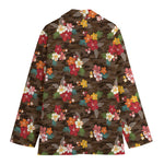 Brown Camo Hibiscus Flower Print Women's Blazer