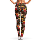 Brown Camo Hibiscus Flower Print Women's Leggings