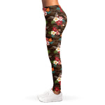 Brown Camo Hibiscus Flower Print Women's Leggings