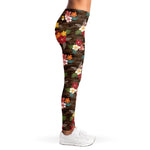 Brown Camo Hibiscus Flower Print Women's Leggings