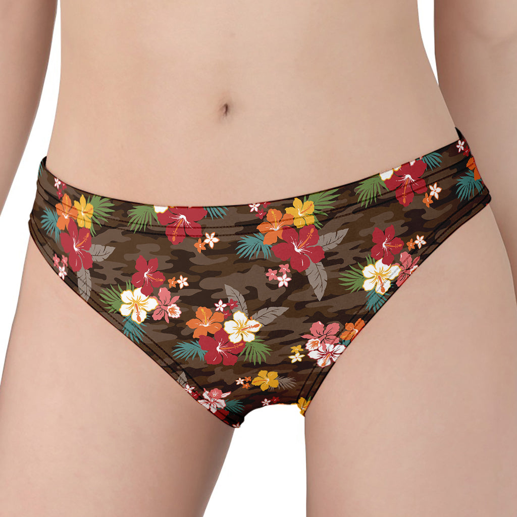 Brown Camo Hibiscus Flower Print Women's Panties