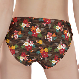 Brown Camo Hibiscus Flower Print Women's Panties