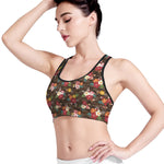 Brown Camo Hibiscus Flower Print Women's Sports Bra