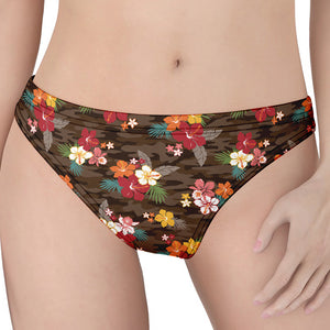 Brown Camo Hibiscus Flower Print Women's Thong