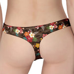 Brown Camo Hibiscus Flower Print Women's Thong