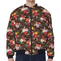 Brown Camo Hibiscus Flower Print Zip Sleeve Bomber Jacket