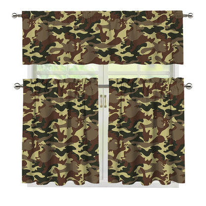 Brown Camouflage Print 3 Piece Kitchen Curtains