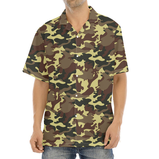 Brown Camouflage Print Aloha Shirt