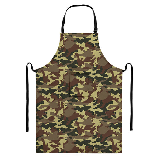 Brown Camouflage Print Bib Apron With Pocket
