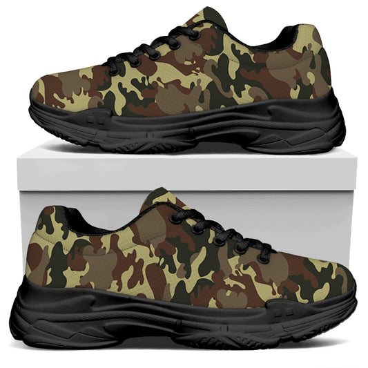 Brown Camouflage Print Black Chunky Shoes
