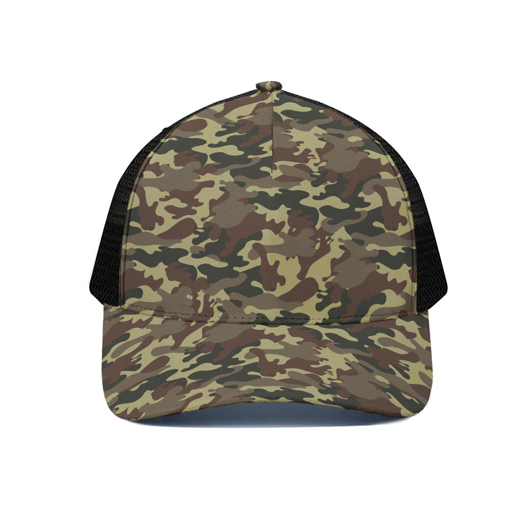 Brown Camouflage Print Black Mesh Trucker Cap