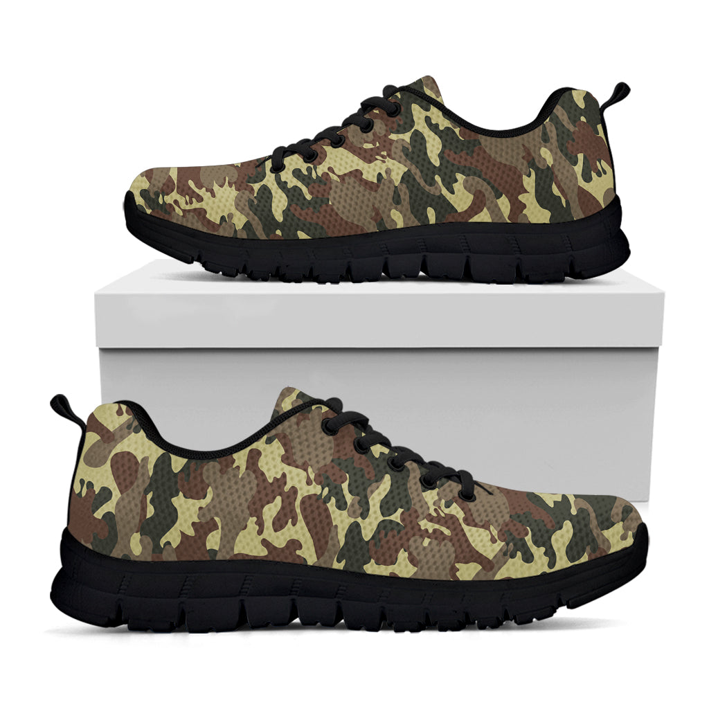 Brown Camouflage Print Black Running Shoes