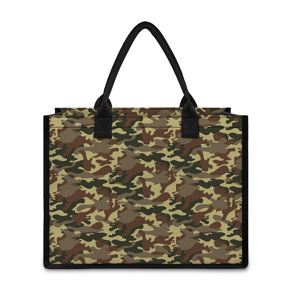 Brown Camouflage Print Canvas Tote Bag