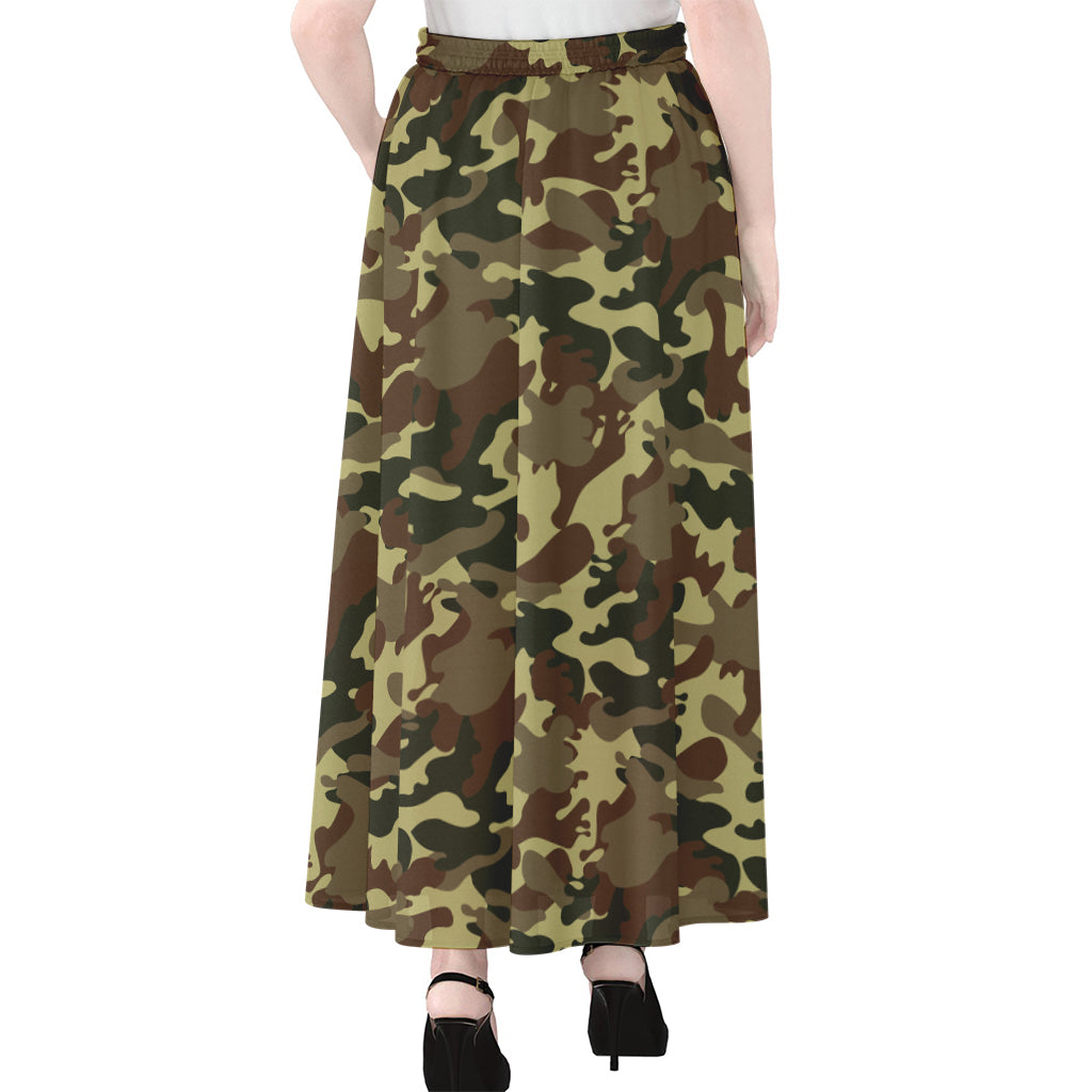 Brown Camouflage Print Chiffon Maxi Skirt
