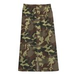 Brown Camouflage Print Cotton Front Slit Maxi Skirt