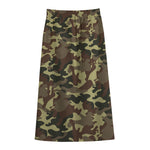 Brown Camouflage Print Cotton Front Slit Maxi Skirt